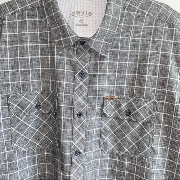 Orvis Mens Shirt Button Up Short Sleeve Gray Check Work Casual XXL - Picture 4 of 9
